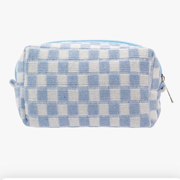 Pazimiik Handbags - NWOT Blue White Checkered Knit Cosmetic Bag